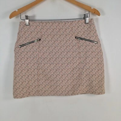 Saia feminina cooperativa tamanho S geométrica pêssego mini zíper mistura de algodão 072329 - Imagem 1 de 4