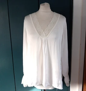 GRACIELA SATIN SPITZE ROMANTISCH CREMEWEISS HIPPIE BOHO TOP GRÖSSE 10-12 UK - Bild 1 von 9