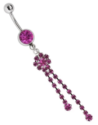 Piercing Ombelico Gioielli Banana con Zirconia Sfera E Fiore Con Doppio Catena - Immagine 1 di 2