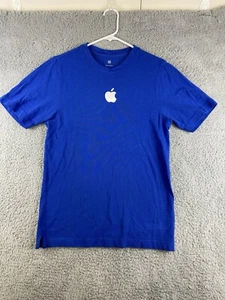 Apple Computers Blue White Embroidered Large Logo Store Employee T Shirt Size XS - Picture 1 of 9