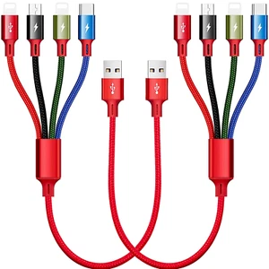 Short Multi Charging Cable 3A 4 in 1 Multiple USB Fast Charger Cord with Dual - Picture 1 of 6