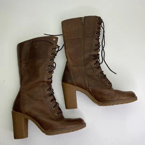Timberland Brown Lace Up Tall Heeled Boot size 9.5 - Picture 1 of 6