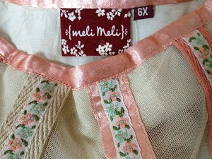 MELI MELI Dressy CREAM & PEACH SKIRT Flower Ribbons Sheer NET Girls 7 NEW LUXE - Picture 1 of 8