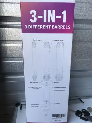 Lyealion Automatic Hair Curling Iron 3-In-1 Replaceable Barrels Pink Grey New - Image 1 of 2