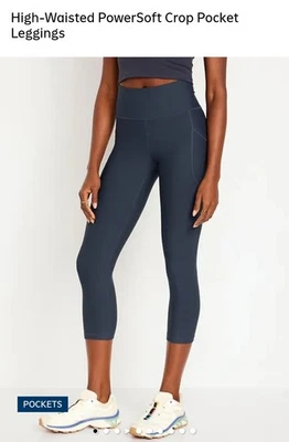 Old Navy Women's XXL Dusk Navy High-Waisted PowerSoft Crop Pocket 21" Leggings - Image 1 of 4