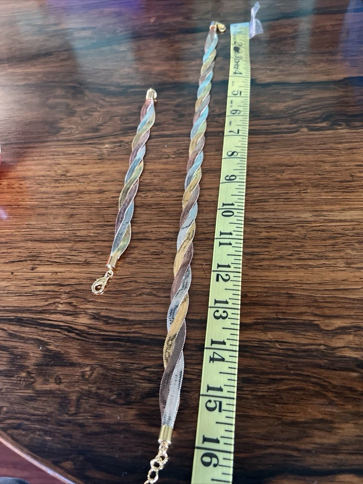 Collar y pulsera trenzados de hueso de arenque tricolor Foto 1 de 2