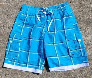 Boys Cargo Swim Trunks size L 12/14 PT Sportswear Blue With Black & White Stripe - Picture 1 of 3