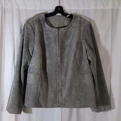 Blazer Calvin Klein Mujer 24W Gris Chaqueta Imitación Gamuza Cremallera Completa Moto Foto 1 de 4
