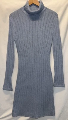 Vestido Suéter Seda Angora Azul Talla M Tejido con Cable Capucha Cuello Moda Intl Dinero Antiguo Foto 1 de 4