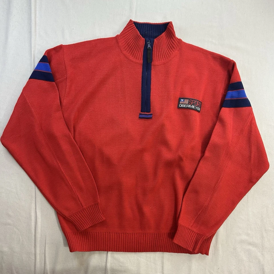 Vintage Obermeyer Sport Sweater Mens 1/4 Zip Co-Pilot Wool Blend Pullover XL Red - Image 1 of 4