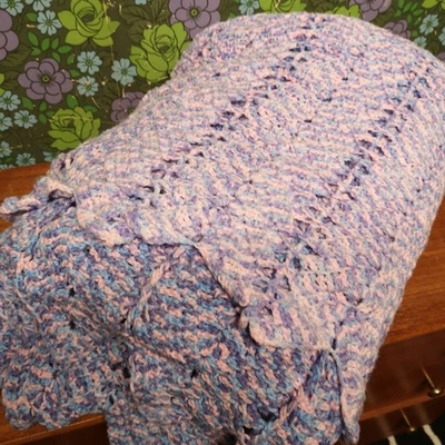Very Long Purple Knitted Ombre Two Tone Blanket Sofa Throw - Image 1 of 4
