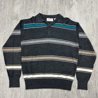 DE COLECCIÓN AÑOS 70 MISTER MAN CUELLO POLO SUÉTER PARA HOMBRE RETRO HIPSTER TEJIDO A RAYAS L Foto 1 de 4