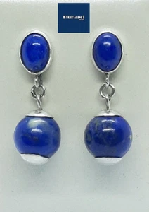 Orecchini donna in argento 925 con sfere di Lapislazzulo naturale pendenti - Foto 1 di 8