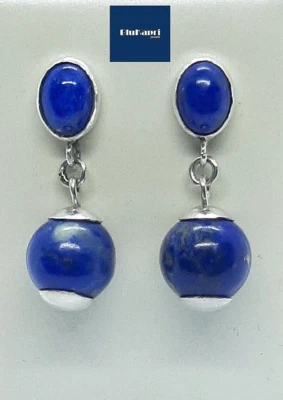 Orecchini donna in argento 925  con sfere di Lapislazzulo naturale pendenti - Immagine 1 di 4