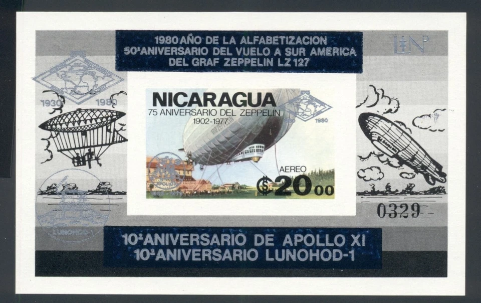 Nicaragua MNH MI BLK #131Ba ZEPPELIN APOLLO LUNOHOD Silver IMPERF $$$ 426284 - Image 1 of 1