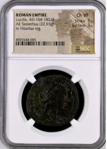 Roman Empire AD 164-183/3 Lucila Bronze Sestertius NGC VF Goddess Hilaritas - Picture 1 of 4