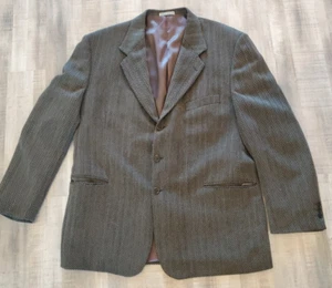 Louis Feraud Houndstooth Men's Blazer Jacket  Wool Blend 46" Chest Vintage Gray - Picture 1 of 10
