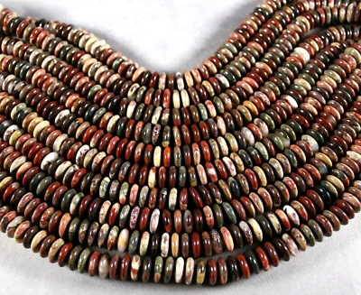 Super Apple Jasper 5X12mm Rondelle Saucer Beads 15.5" Red Green Tan - Image 1 of 2