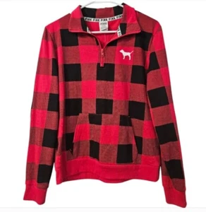 Pink Victorias Secret Quarter Zip Plaid Sweater Size Medium - Picture 1 of 5