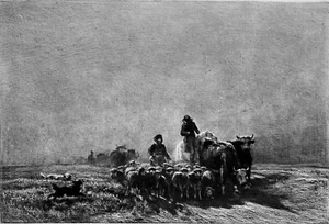 LE RETOUR du MARCHÉ - Gravure du 19eme siècle (de Troyon) - Picture 1 of 2