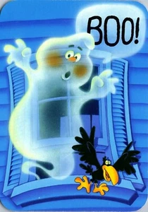 Hallmark Halloween Postcard Ghost with Crow Bird ~ Cute ~ Unposted  - Picture 1 of 3