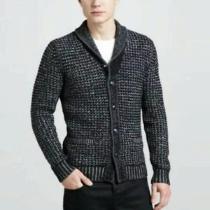 Rag & Bone Chunky Knit Cardigan Sweater Neiman Marcus Target Mens XL Black Gray - Picture 1 of 8