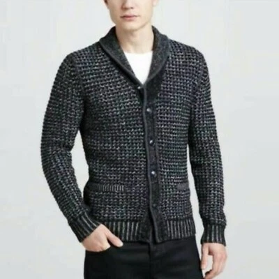 Rag & Bone Chunky Knit Cardigan Sweater Neiman Marcus Target Mens XL Black Gray - Image 1 of 4