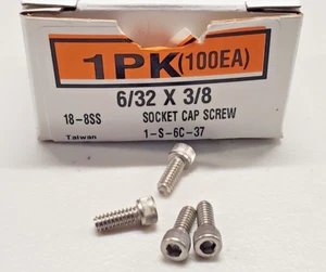 New 6/32 x 3/8" Socket Cap Screw, Fully Threaded, 18-8 Stainless Steel (100ea) - Picture 1 of 3