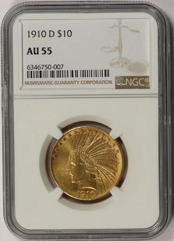 1910-D Indian Head Eagle Gold $10 AU 55 NGC Cover