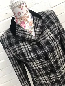 M&S St Michael Skirt Suit Black Wool Blend Size 12 Check Tweed Formal Vintage - Picture 1 of 12