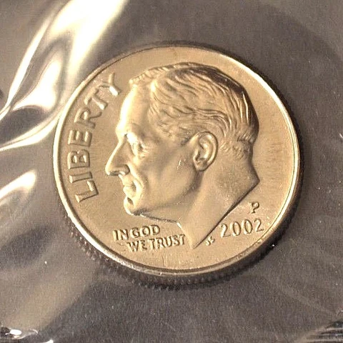 2002 P ROOSEVELT DIME Choice Unc  in Mint Cello Cover