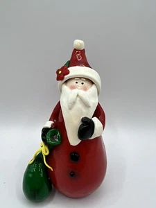 Weihnachten Weihnachtsmann Holz Figur handbemalt bunt hält einen grünen Sack - Bild 1 von 4