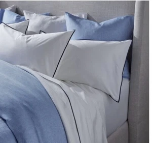 Michell Gold + Bob Williams RARE Luxury Duvet Cover Shams Set King Blue Linen - Bild 1 von 7