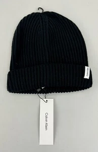 Calvin Klein Knit Ribbed Beanie w/ Cuff and Logo Black NWT - Picture 1 of 6