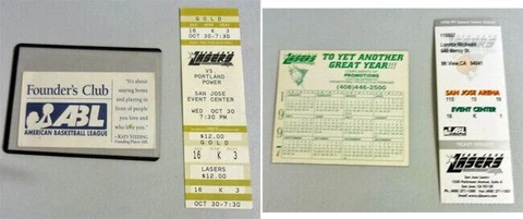 1996-99 ABL Memorabilia Tickets Founder's Club Card San Jose Lasers Calendar Cover
