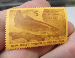 New Jersey Fishing Stamp, 1968 $5 Non Resident Trout, Mint issue new unused - Picture 1 of 3