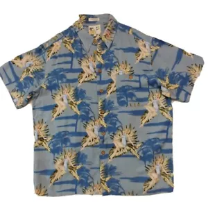 M.E. Sport Vintage Mens Large Hawaiian Shirt Blue Pinup Girl Design - Picture 1 of 11