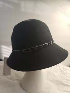 AUGUST HAT COMPANY Women’s Black Wool Adjustable Wide Brim Hat Size 60cm - Picture 1 of 5