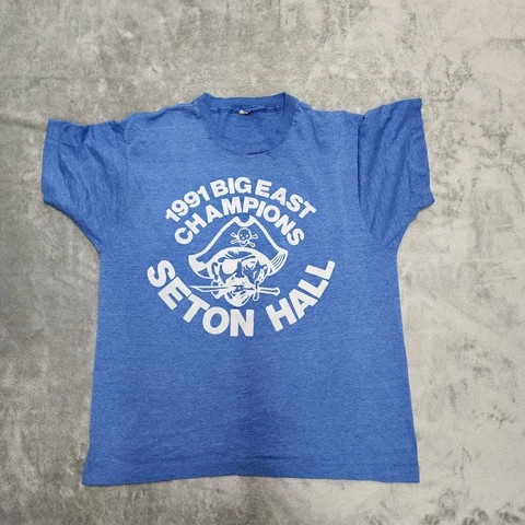 VTG Seton Hall Pirates 1991 Big East Champion T-Shirt Size S made in USA Cover
