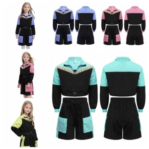 Kids Girls Sweatsuit Play Tracksuit Dance Coat And Shorts Hip Hop Jogging Fun - Picture 1 of 68