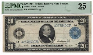 1914 $20 Federal Reserve Note, Boston FR-967 -PMG VF25! Attractive, Problem-Free - Picture 1 of 4