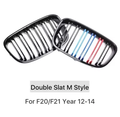 Griglia anteriore doppia stecca nera lucida con strisce M per BMW Serie 1 F20 F2 - Imagen 1 de 4