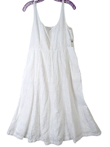 Old Navy size L Fit & Flare Eyelet Midi Dress White Elastic Back Sweetheart Flow - Picture 1 of 13