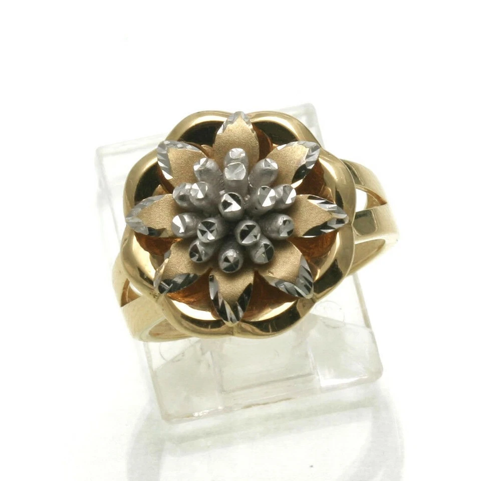 Vintage 14k Flower Ring yellow white gold two tone sparkly Estate RHR - Image 1 of 4