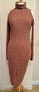 Long Sleeved Wiggle Fitted Stretch Pencil Dress Size 12 Boohoo Cold Shoulder - Picture 1 of 7