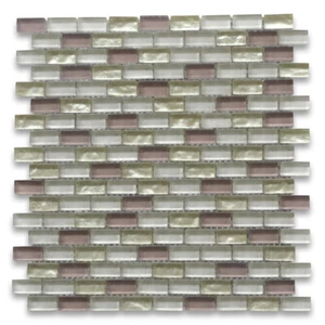 A62005 Glass Mosaic Tile Pink Light Yellow & Beige Glass Accent Backsplashes - Picture 1 of 4