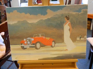Nachlass-selten original Gemälde-Auto-Frau im Abendkleid- nicht signiert-Rar - Bild 1 von 4