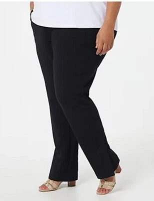 Pantalones Lisa Rinna negros regulares cepillados de felpa francesa ajustados nuevos dobladillo dividido Foto 1 de 4