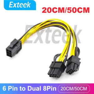 20CM/50CM 6 Pin to Dual 8 (6+2) Pin PCI-E Express Video Card Power Cable Adaptor - Picture 1 of 13