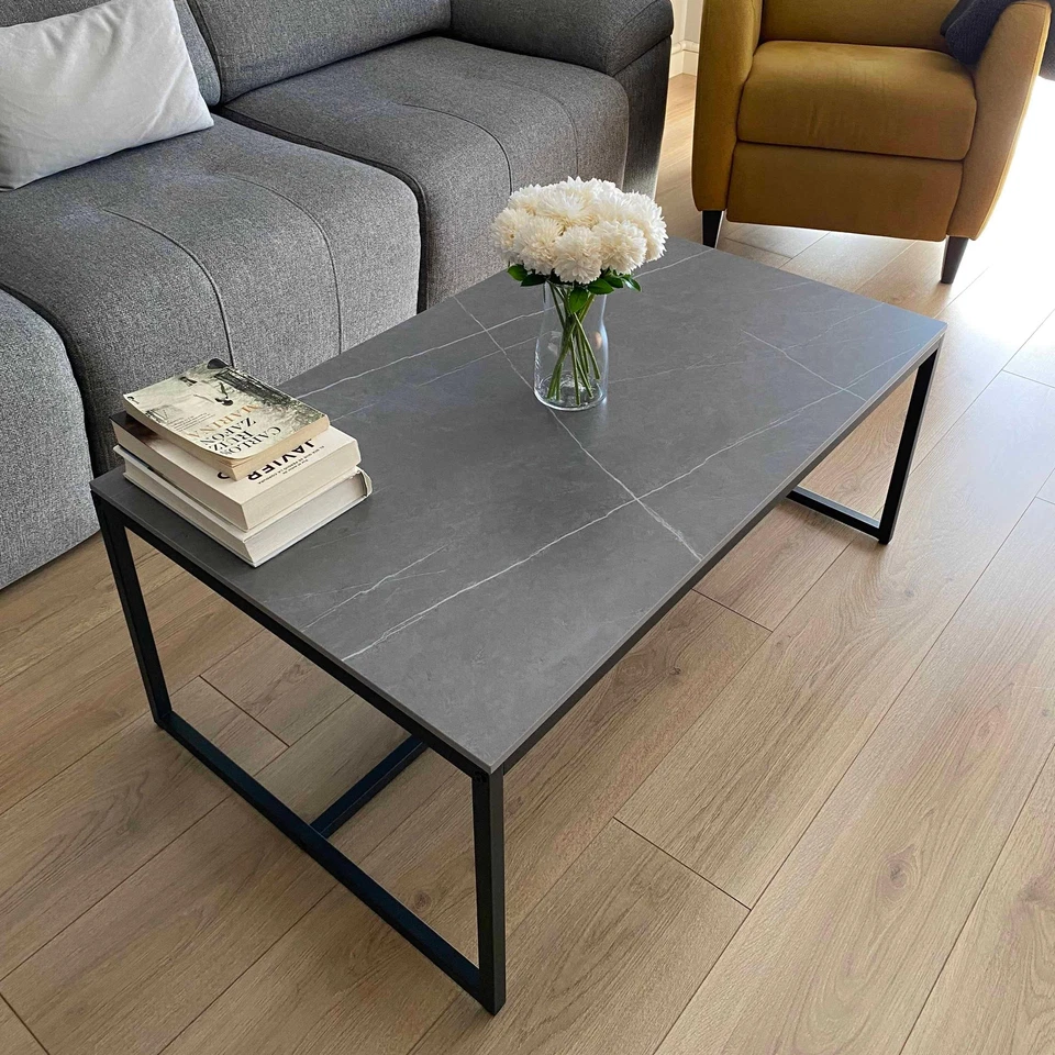 Coffee table ceramic sofa table marble effect 100x60x43 cm living room table coffee table - Image 1 of 4